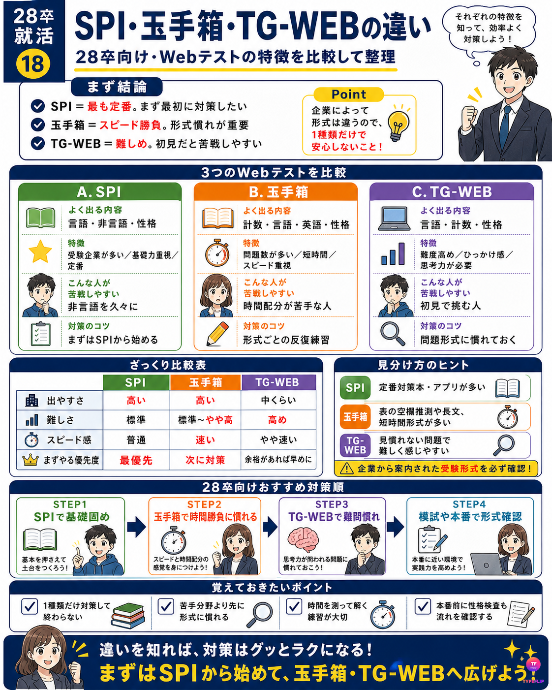 SPI・玉手箱・TG-WEBの違い 28卒向け対策比較